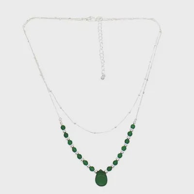 Necklace - Multi Bobble Chain Dark Green Silver