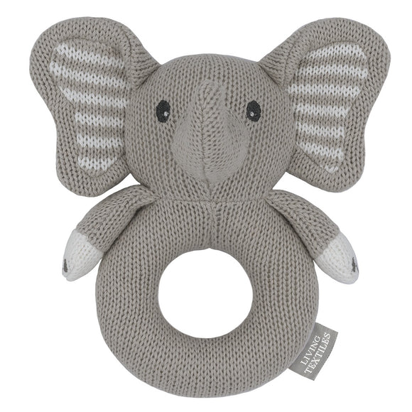 Knitted Hand Rattle - Mason the Elephant