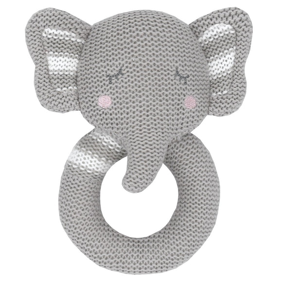 Knitted Hand Rattle - Eli the Elephant