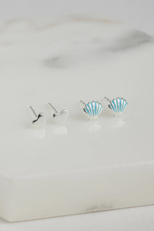Earring - Shell Stud Set Blue