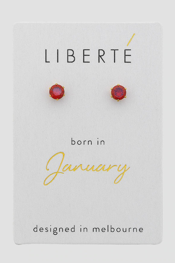 Liberté Birthstone Garnet Crystal Studs - January