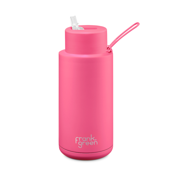Frank Green - Ceramic Reusable Bottle Straw Lid 34oz Neon Pink