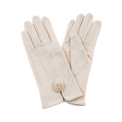 Gloves - Beige Pom Pom