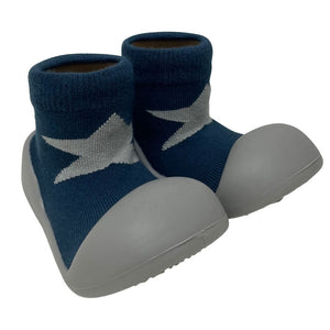 Little Eaton Rubber Soled Socks - Navy/Grey Star