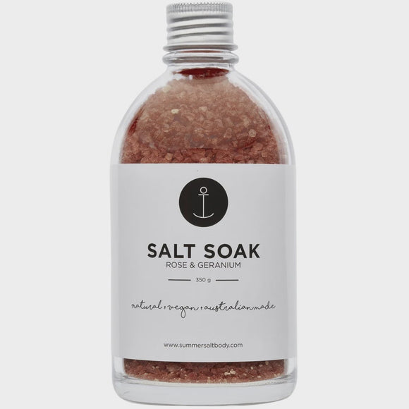 Salt Soak Bottle 350g - Rose + Geranium