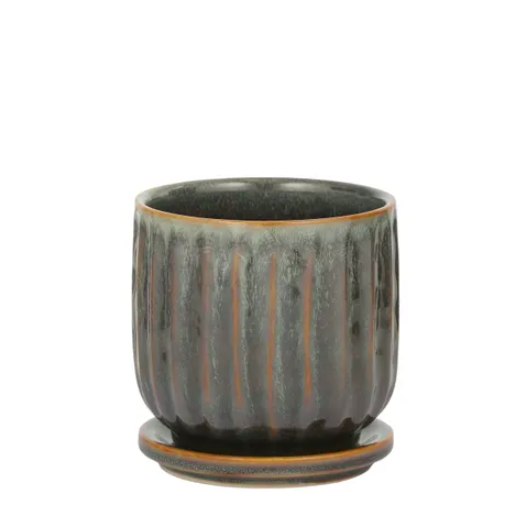 Ceramic Pot With Saucer Emmet - Sage