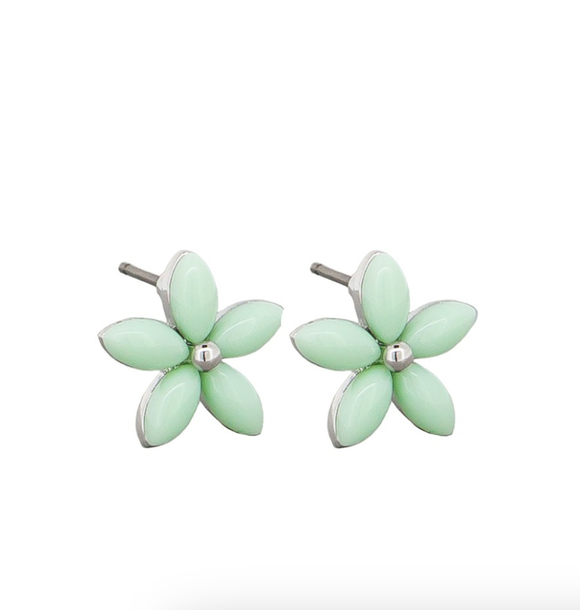 Earrings - Aqua Petal Flower Stud