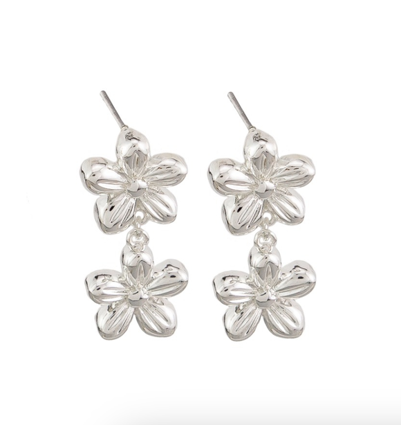 Earrings - Silver Double Flower