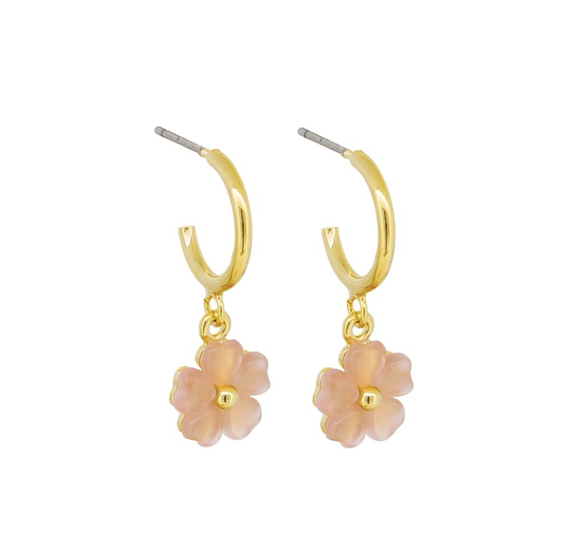 Earrings - Pink Flower Huggies