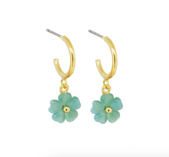 Earrings - Aqua Flower Huggies