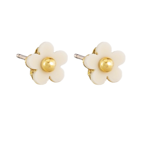 Earrings - White Baby Flower Button Stud