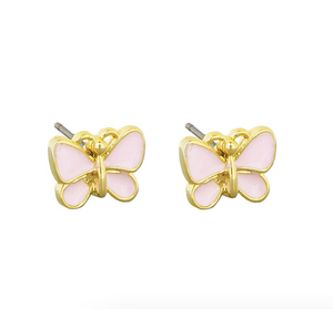 Earrings - Pink Enamel Butterfly Studs