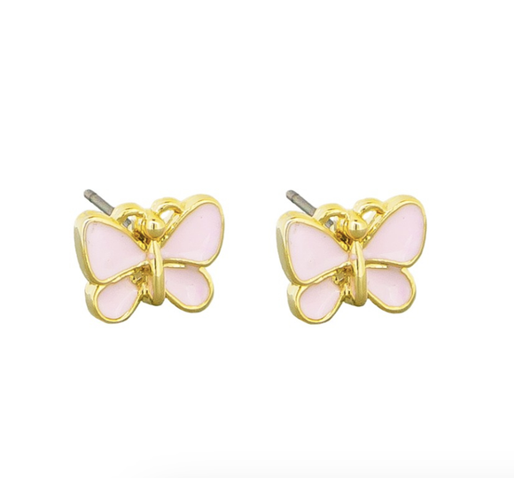 Earrings - Pink Enamel Butterfly Studs