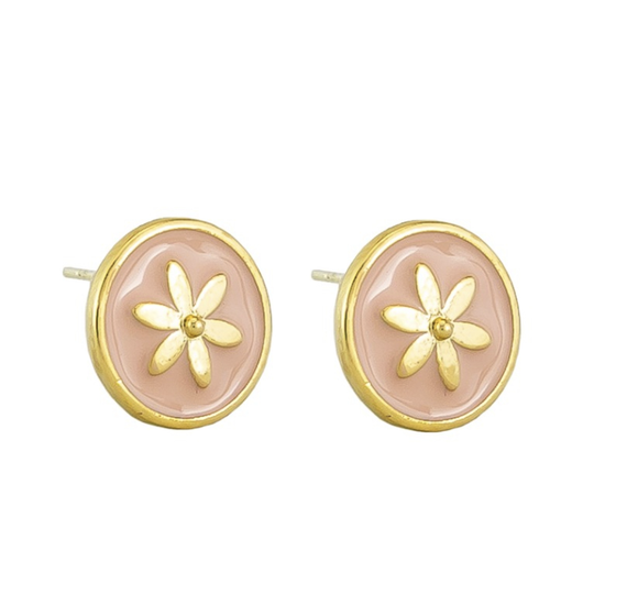 Earrings - Pink Enamel Flower Studs