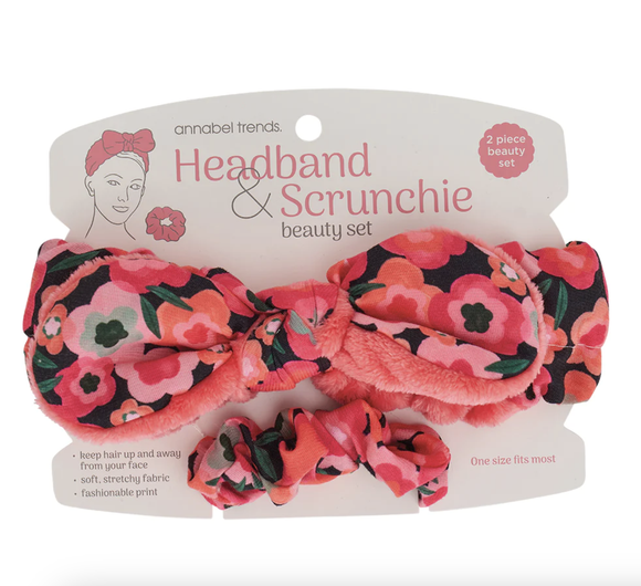 Printed Headband & Scrunchie Set - Midnight Blooms