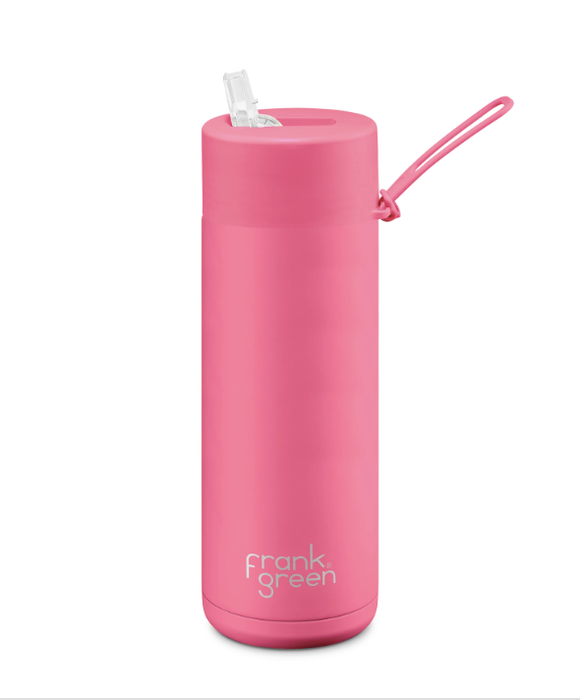 Frank Green -Ceramic Reusable Bottle Straw Lid 20oz Neon Pink
