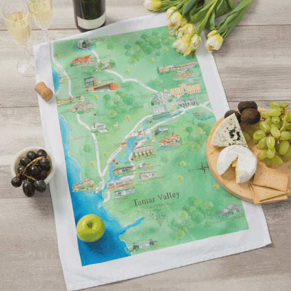 Tamar Valley Wine Region Map - Tea Towel