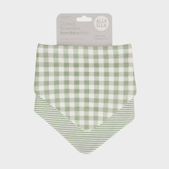 All4Ella Reversible Bandana Bibs 2pk - Gingham Sage