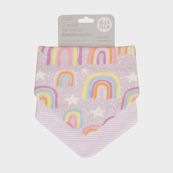 All4Ella Reversible Bandana Bibs 2pk - Lilac Rainbows