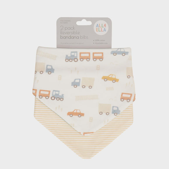 All4Ella Reversible Bandana Bibs 2pk - Trucks