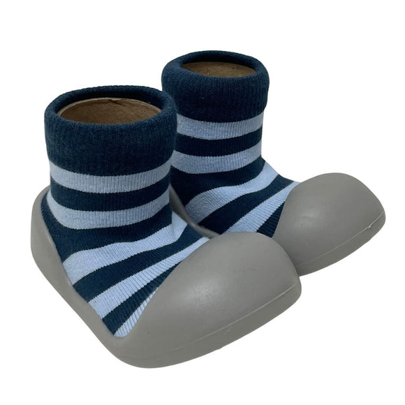 Little Eaton Rubber Soled Socks - Blue/Navy Stripe