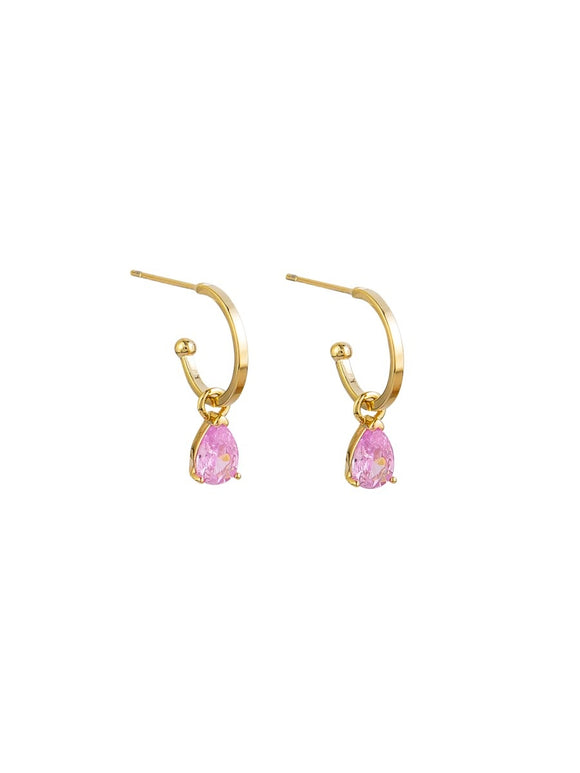Earrings -  Pink Crystal Tear Huggie