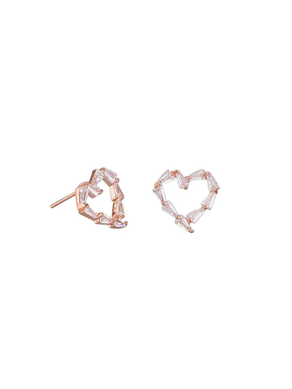 Earrings - Crystal Linked Heart Rose Gold