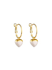 Earrings - Gold White Dipped Heart Hoops