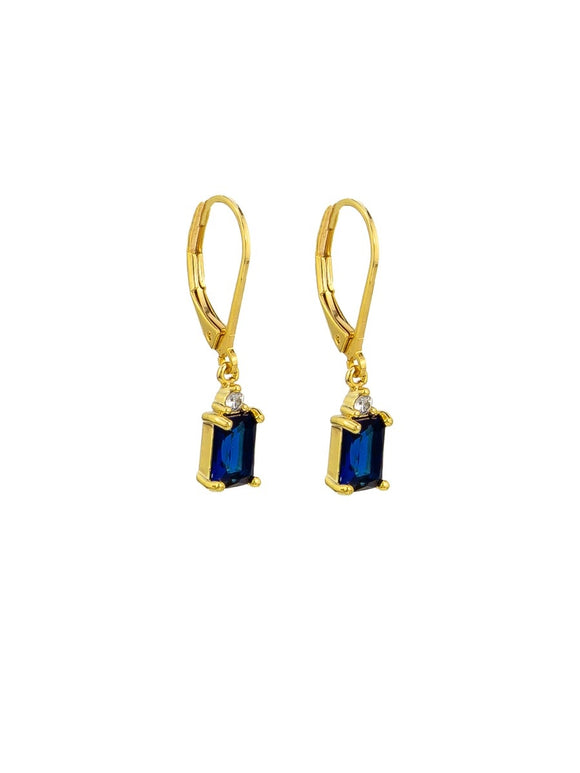 Earrings - Sapphire Crystal Drop Huggies Gold