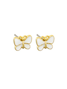 Earrings - White Enamel Butterfly Studs