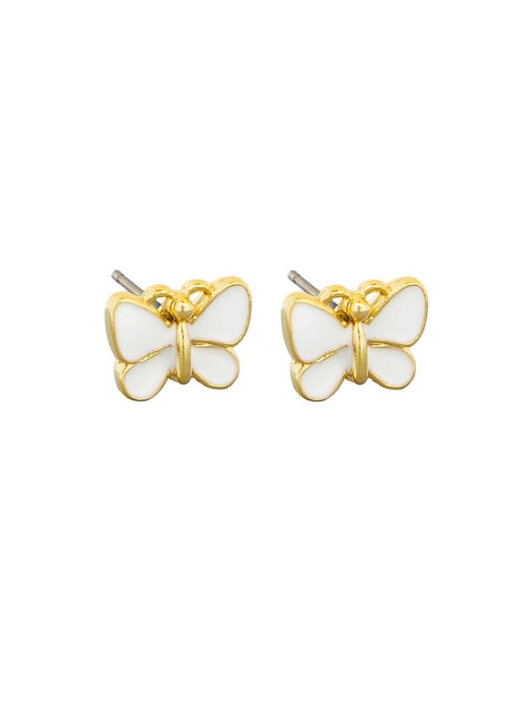 Earrings - White Enamel Butterfly Studs