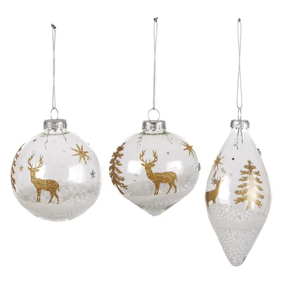 Glass Bauble/Drop 8cm White/Gold