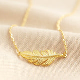 Necklace - Hanging Feather Gold