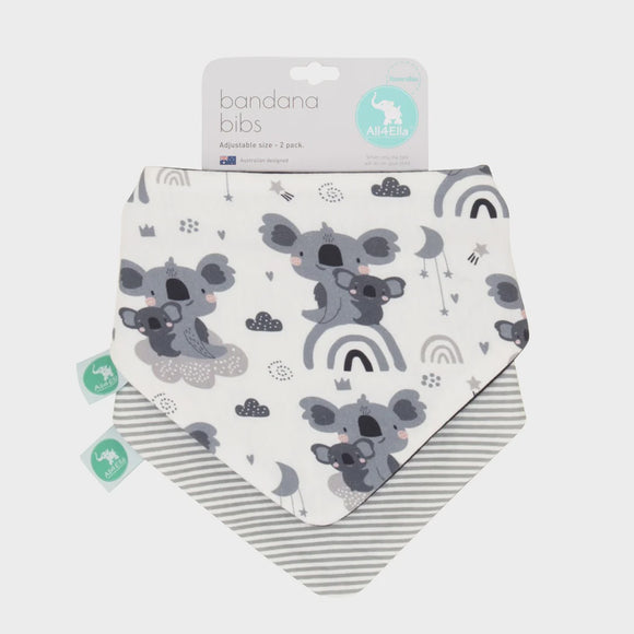 All4Ella Reversible Bandana Bibs 2pk - Koala Grey