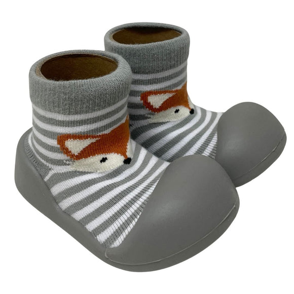 Little Eaton Rubber Soled Socks - Grey Stripe Fox